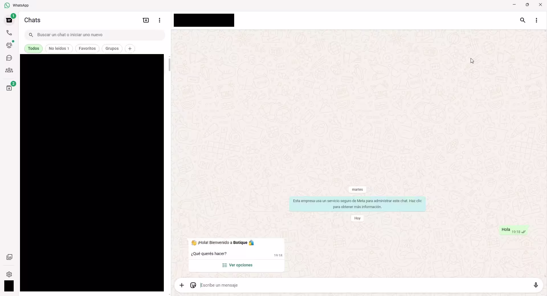 Bot en acción — mensaje de bienvenida automático al cliente en WhatsApp