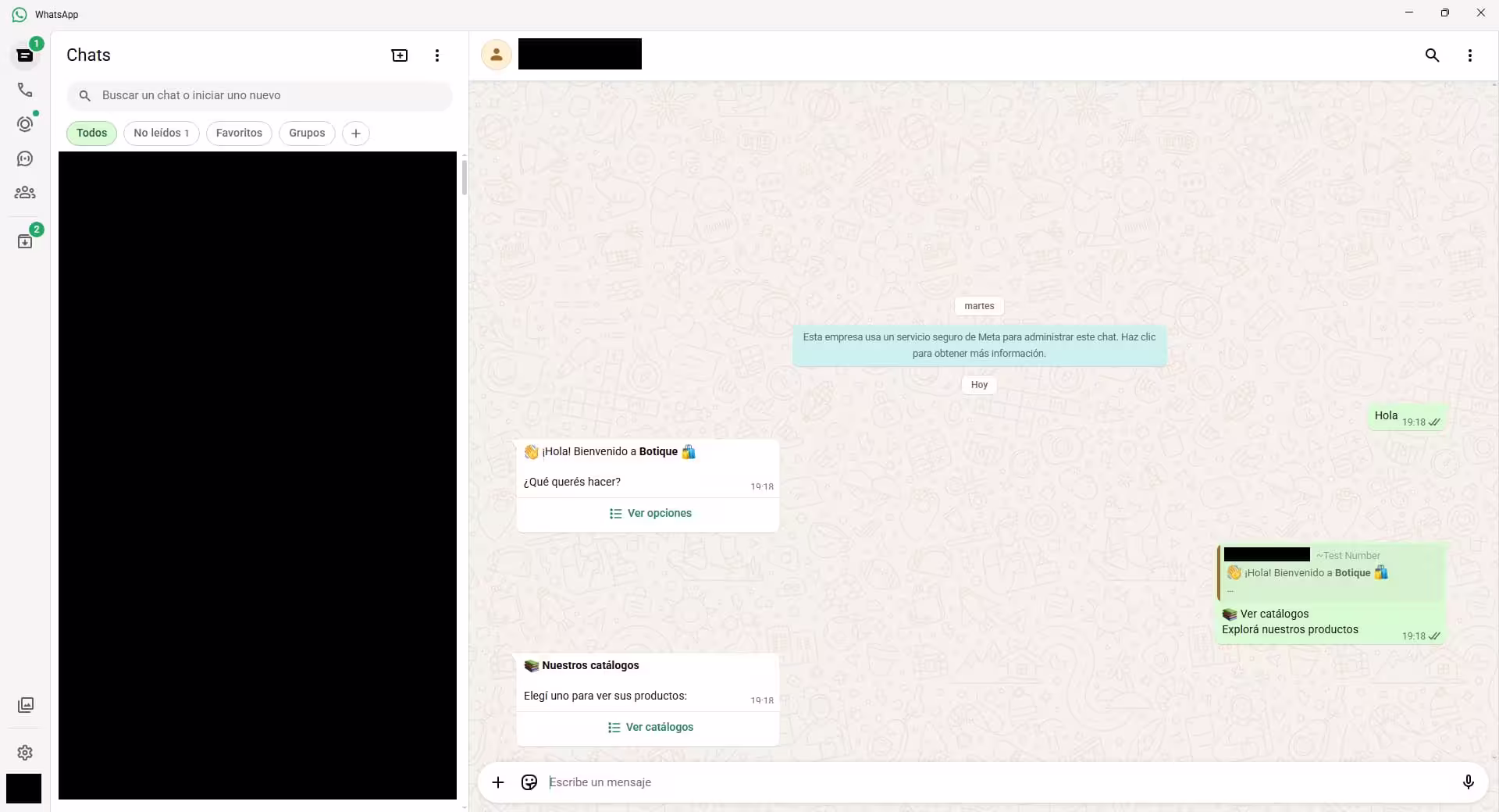 Selección de catálogo — el bot lista los catálogos activos disponibles