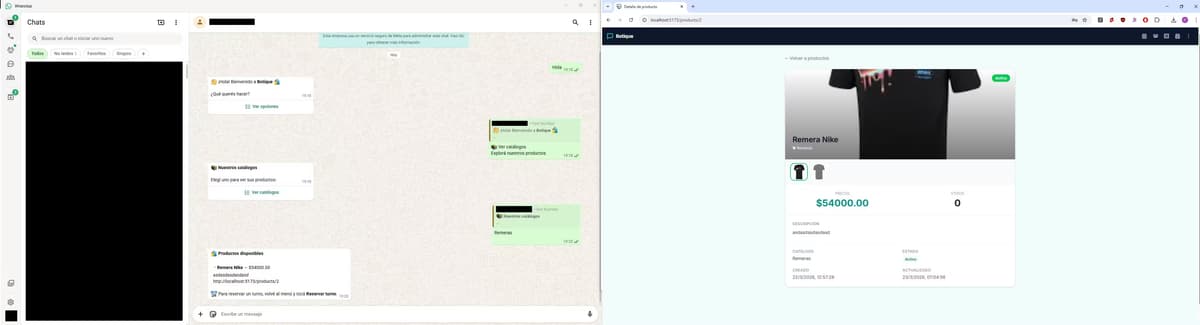 Productos en WhatsApp — el bot muestra productos con precios y link al detalle