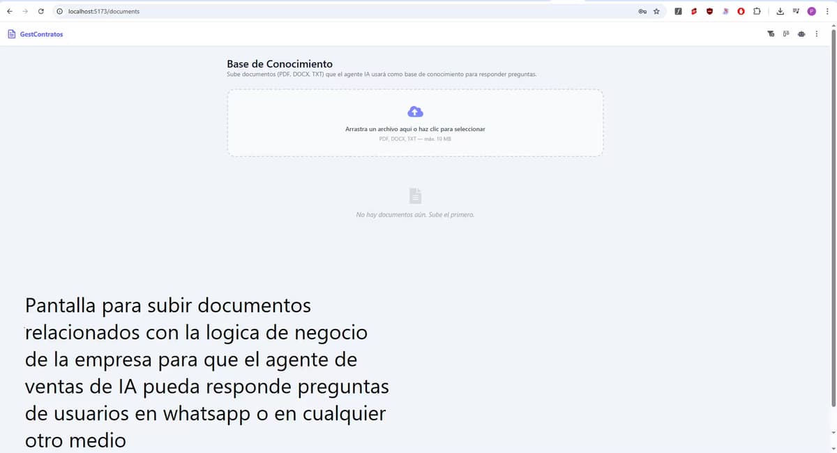 Base de conocimiento — subida y gestión de documentos para el agente
