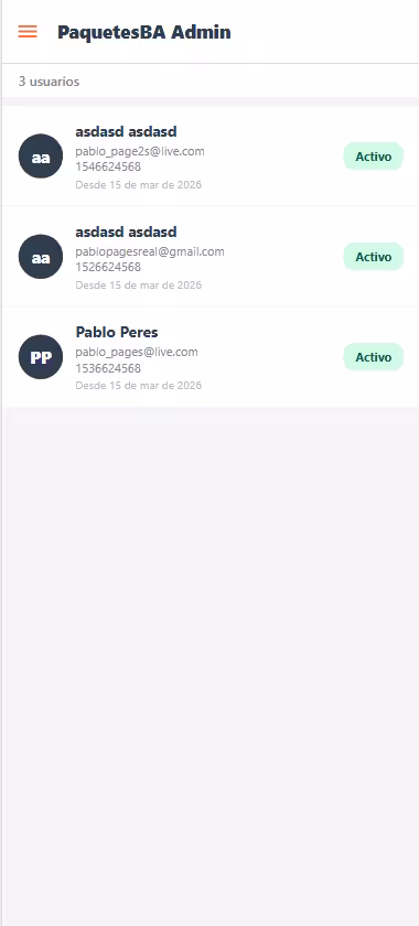 Admin — gestión de clientes registrados en la plataforma