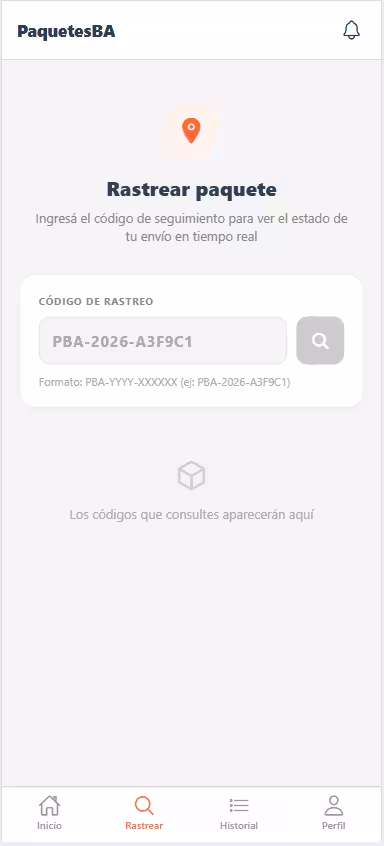 Cliente — rastreo GPS en tiempo real del paquete en el mapa